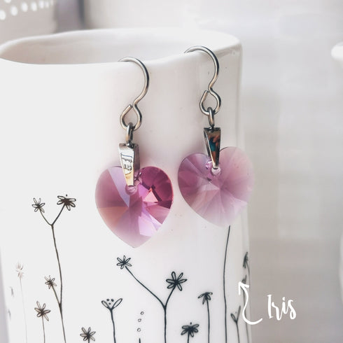 Iris Pink Crystal Titanium Drop Earrings